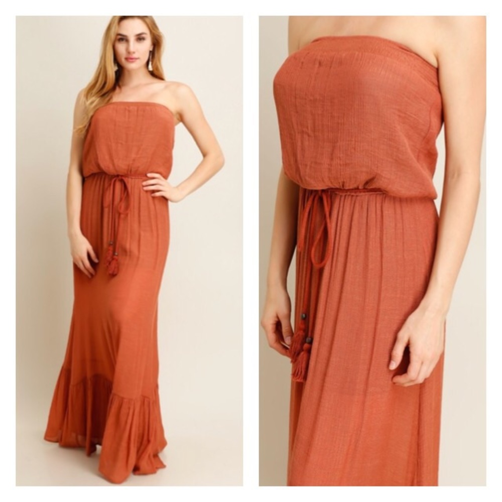 Rust Colored Strapless Maxi Dress